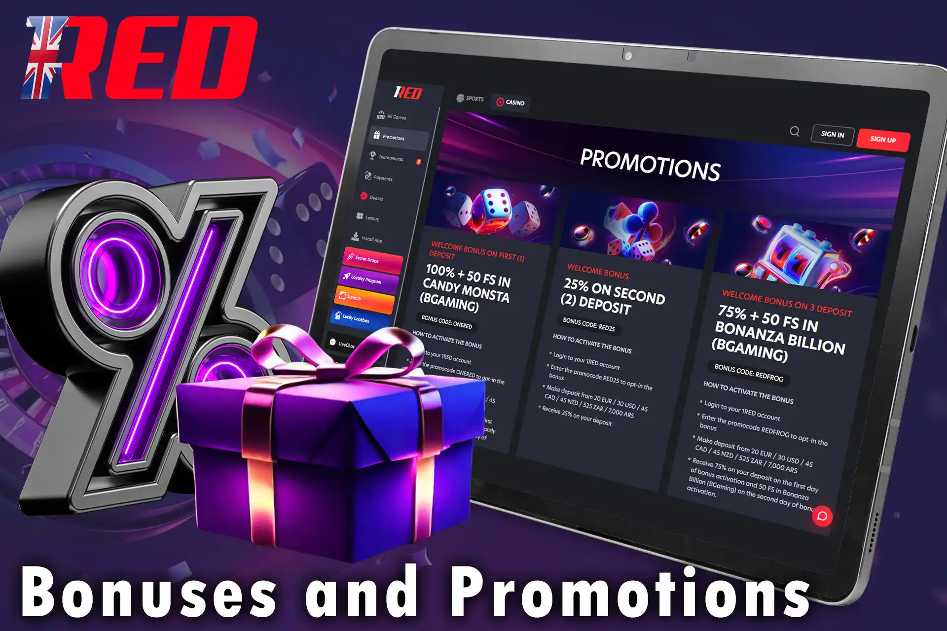1Red offers a variety of different bonuses and promotions